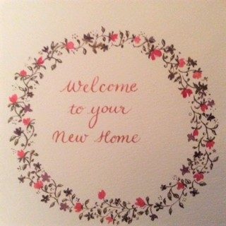 Dorothy, card, flower garden, calligraphy & watercolour.